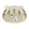 Силіконовий набір дитячого посуду "Ведмеді" з кришкою та металевими приборами - Ivory