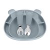 Силіконовий набір дитячого посуду "Ведмеді" з кришкою та металевими приборами - Dim Grey