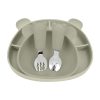Силіконовий набір дитячого посуду "Ведмеді" з кришкою та металевими приборами - Green Tea