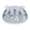 Силіконовий набір дитячого посуду "Ведмеді" з кришкою та металевими приборами - Light Grey