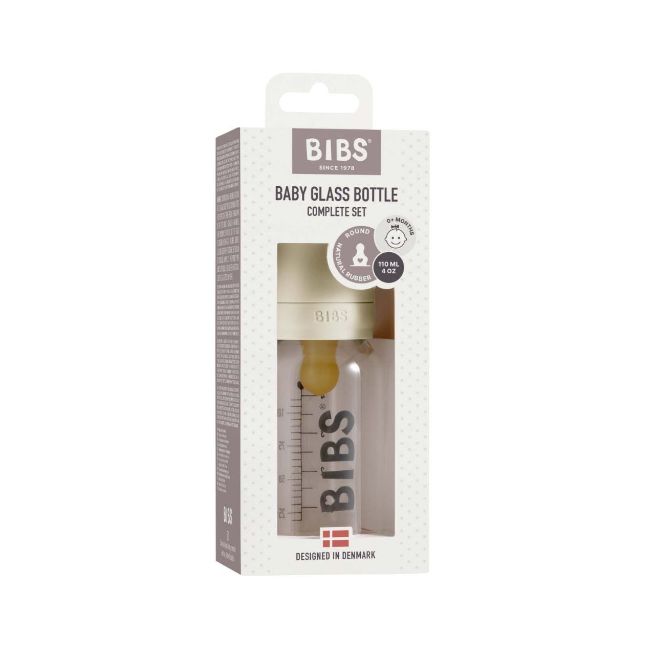 Скляна дитяча пляшечка BIBS Baby Glass Bottle повний комплект 110 мл - Ivory - Зображення 2