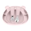 Силіконовий набір дитячого посуду "Ведмеді" з кришкою та металевими приборами - Cream Pink