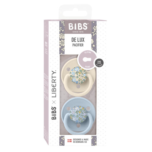 Пустушка BIBS x Liberty De Lux Silicone Round (кругла) Onesize – Eloise Baby Blue / Ivory Mix (2  в упаковці)