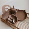 Силіконовий набір дитячого посуду для годування "Котики" (6 предметів) - Cappuccino