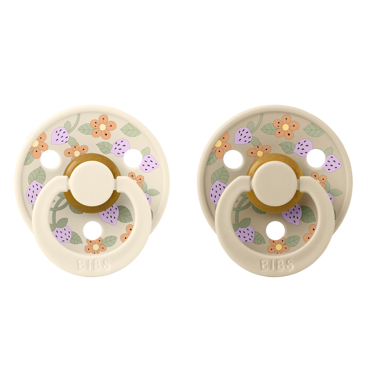 Пустушка BIBS x Liberty Colour Latex Round (кругла) Strawberries and Cream – Ivory Mix (2 в упаковці) - 0-6 міс.