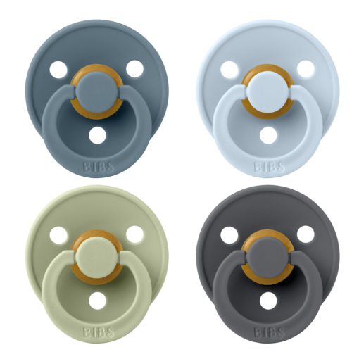 Соски пустушки BIBS Colour Latex Round (круглі) 4 PACK – Petrol/Sage/Baby Blue/Iron