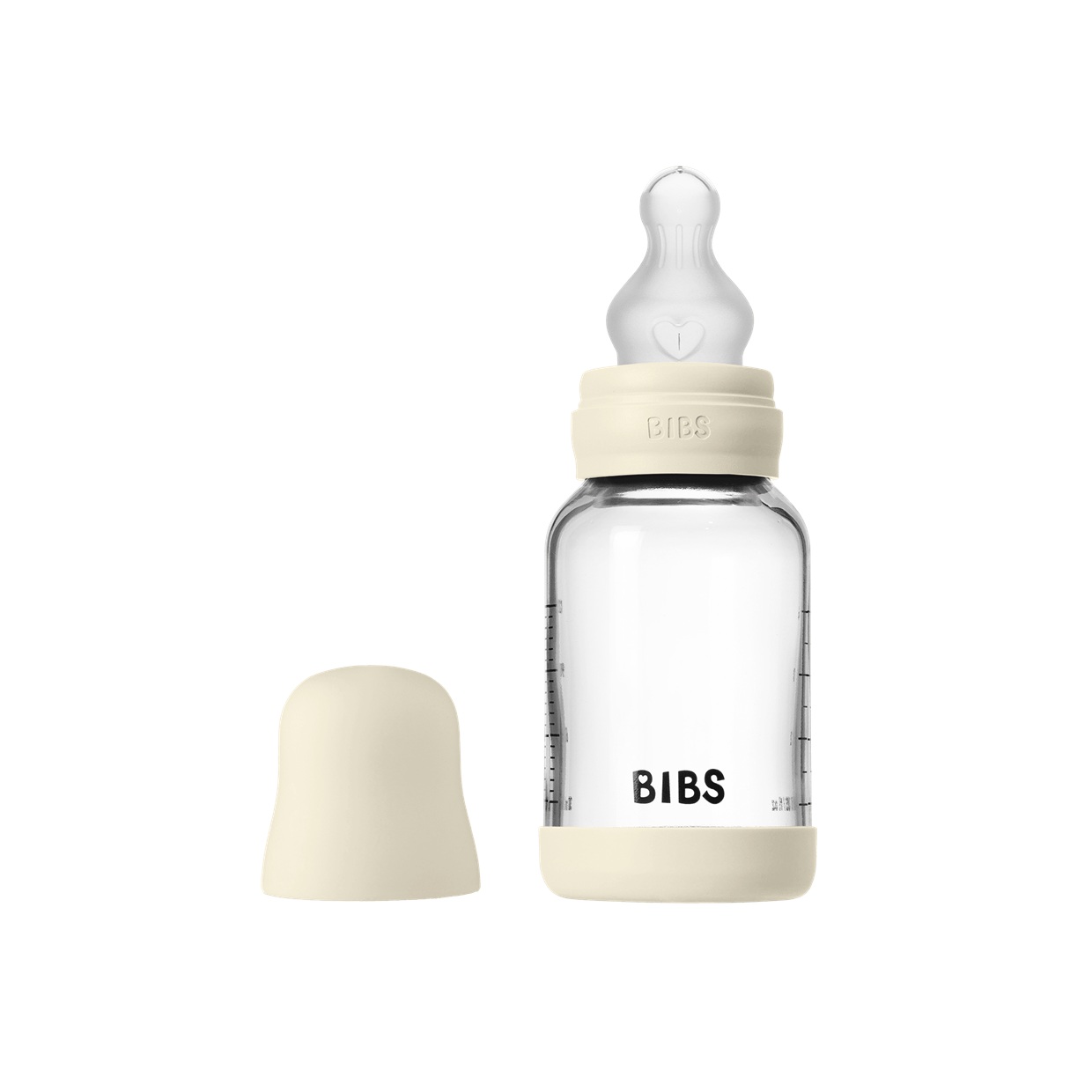 Скляна дитяча пляшечка BIBS Glass Baby Bottle Round Silicone 1 pack 120 мл Slow Flow - Ivory
