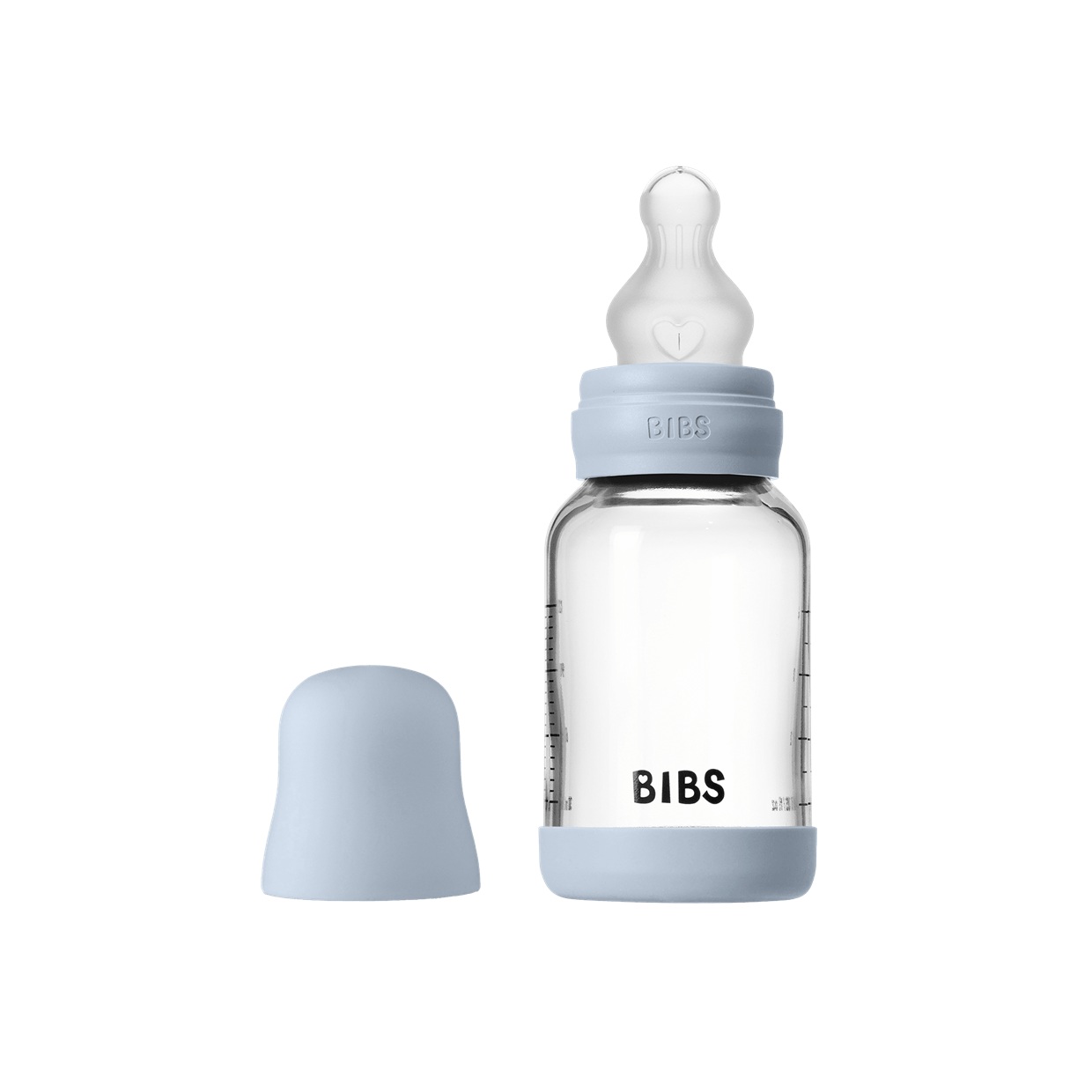Скляна дитяча пляшечка BIBS Glass Baby Bottle Round Silicone 1 pack 120 мл Slow Flow - Baby Blue