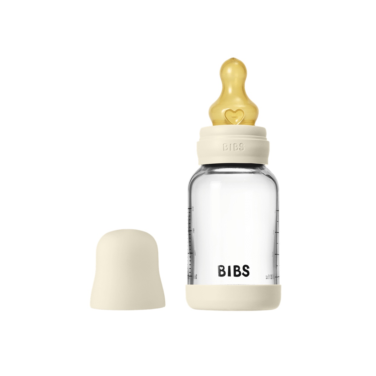 Скляна дитяча пляшечка BIBS Glass Baby Bottle Round Latex 1 pack 120 мл Slow Flow - Ivory