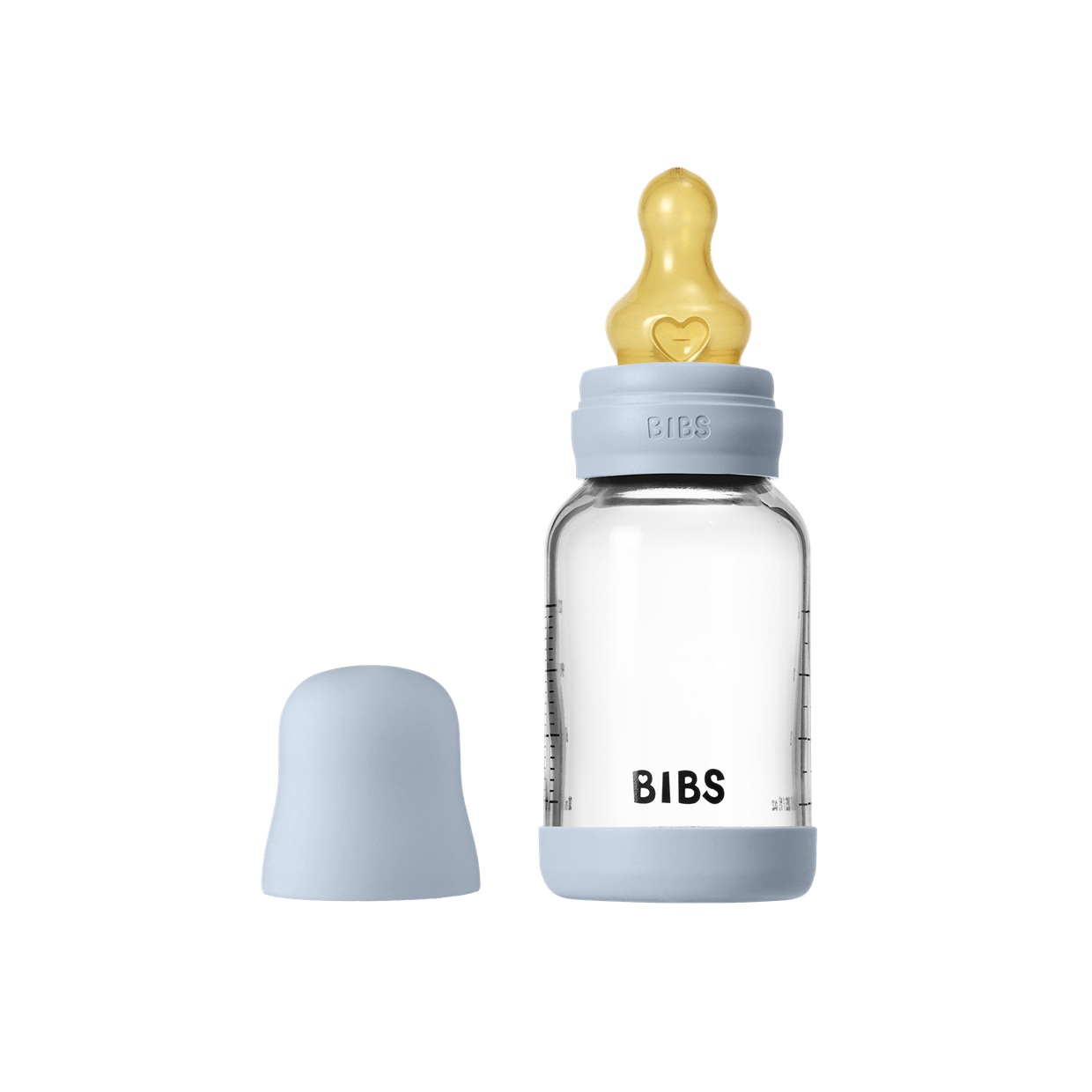 Скляна дитяча пляшечка BIBS Glass Baby Bottle Round Latex 1 pack 120 мл Slow Flow - Baby Blue