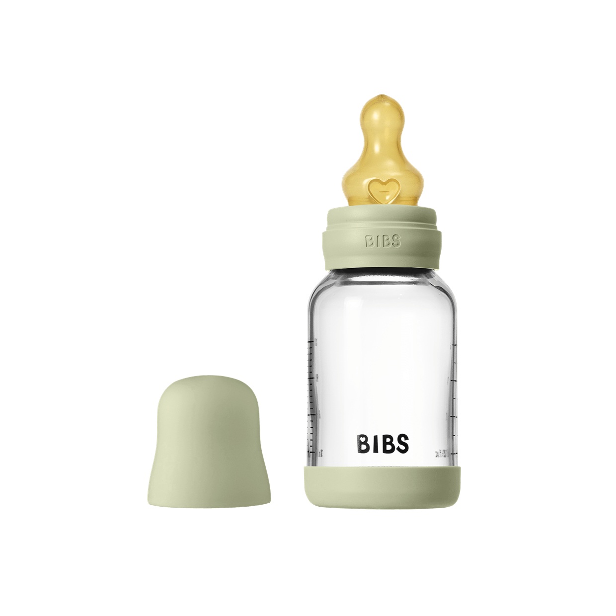 Скляна дитяча пляшечка BIBS Glass Baby Bottle Round Latex 1 pack 120 мл Slow Flow - Sage