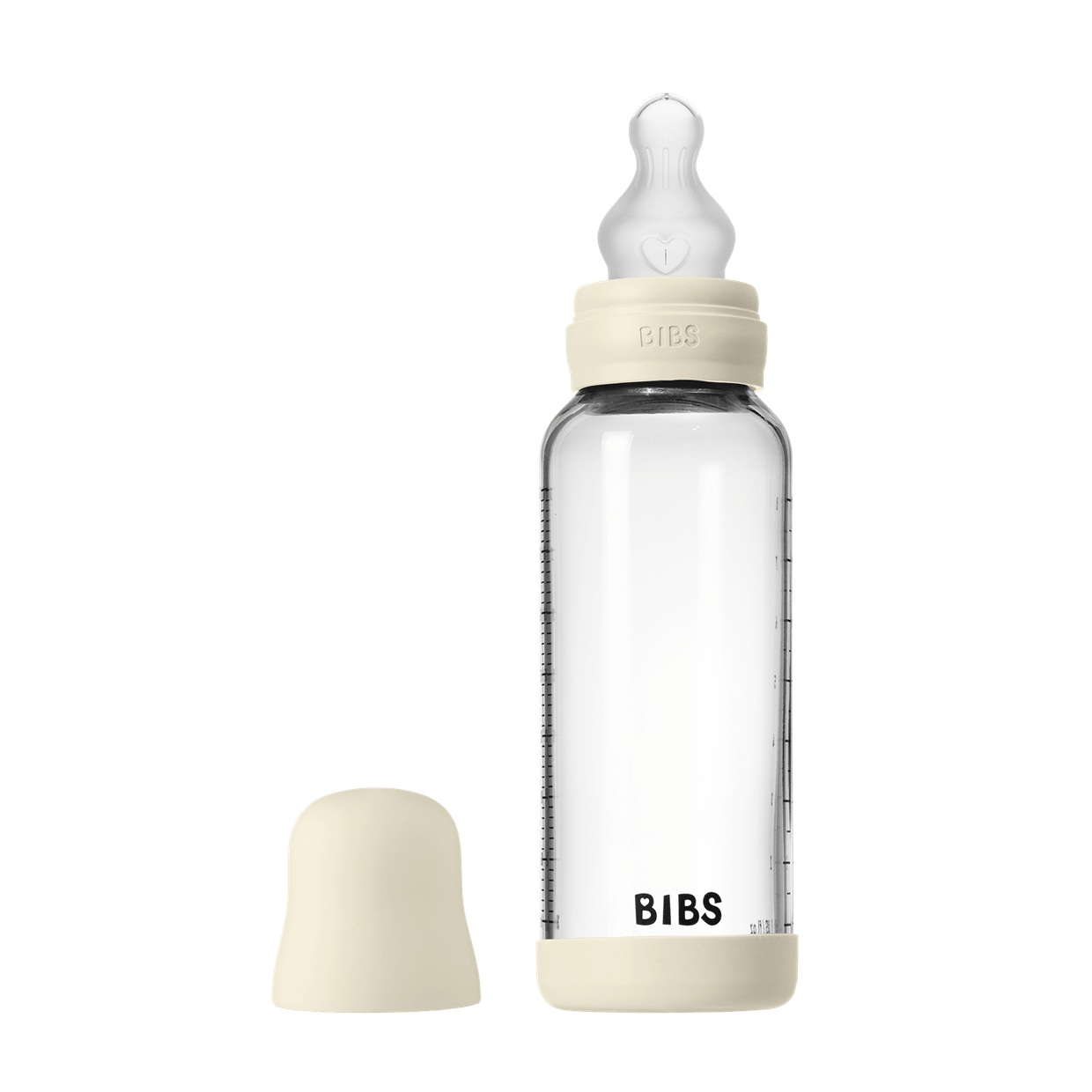 Скляна дитяча пляшечка BIBS Glass Baby Bottle Round Silicone 1 pack 240 мл Medium Flow (середній потік) - Ivory