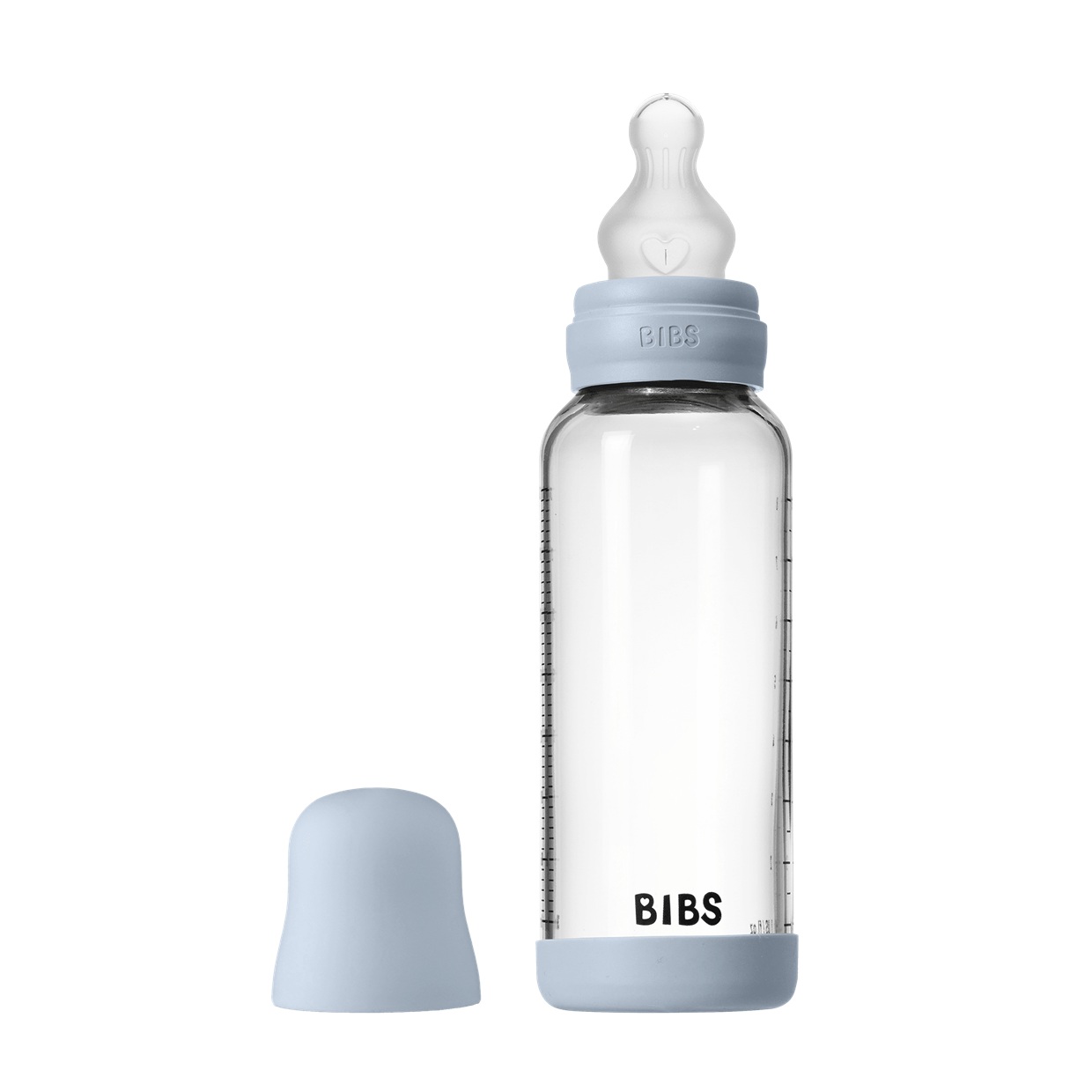 Скляна дитяча пляшечка BIBS Glass Baby Bottle Round Silicone 1 pack 240 мл Medium Flow (середній потік) - Baby Blue