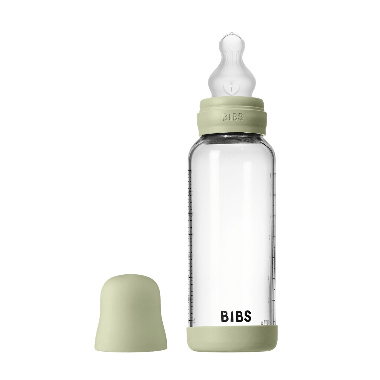 Скляна дитяча пляшечка BIBS Glass Baby Bottle Round Silicone 1 pack 240 мл Medium Flow (середній потік) - Sage