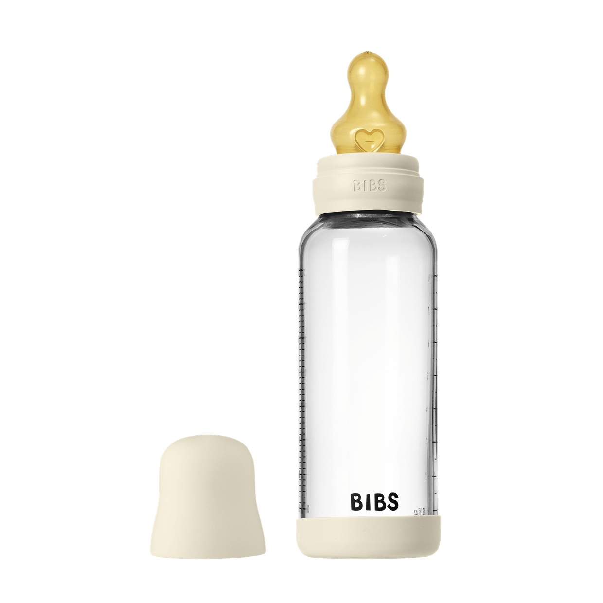 Скляна дитяча пляшечка BIBS Glass Baby Bottle Round Latex 1 pack 240 мл Medium Flow (середній потік) - Ivory