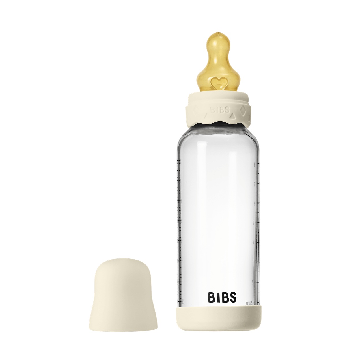 Скляна дитяча пляшечка BIBS Glass Boheme Baby Bottle Round Latex 1 pack 240 мл Medium Flow (середній потік) - Ivory