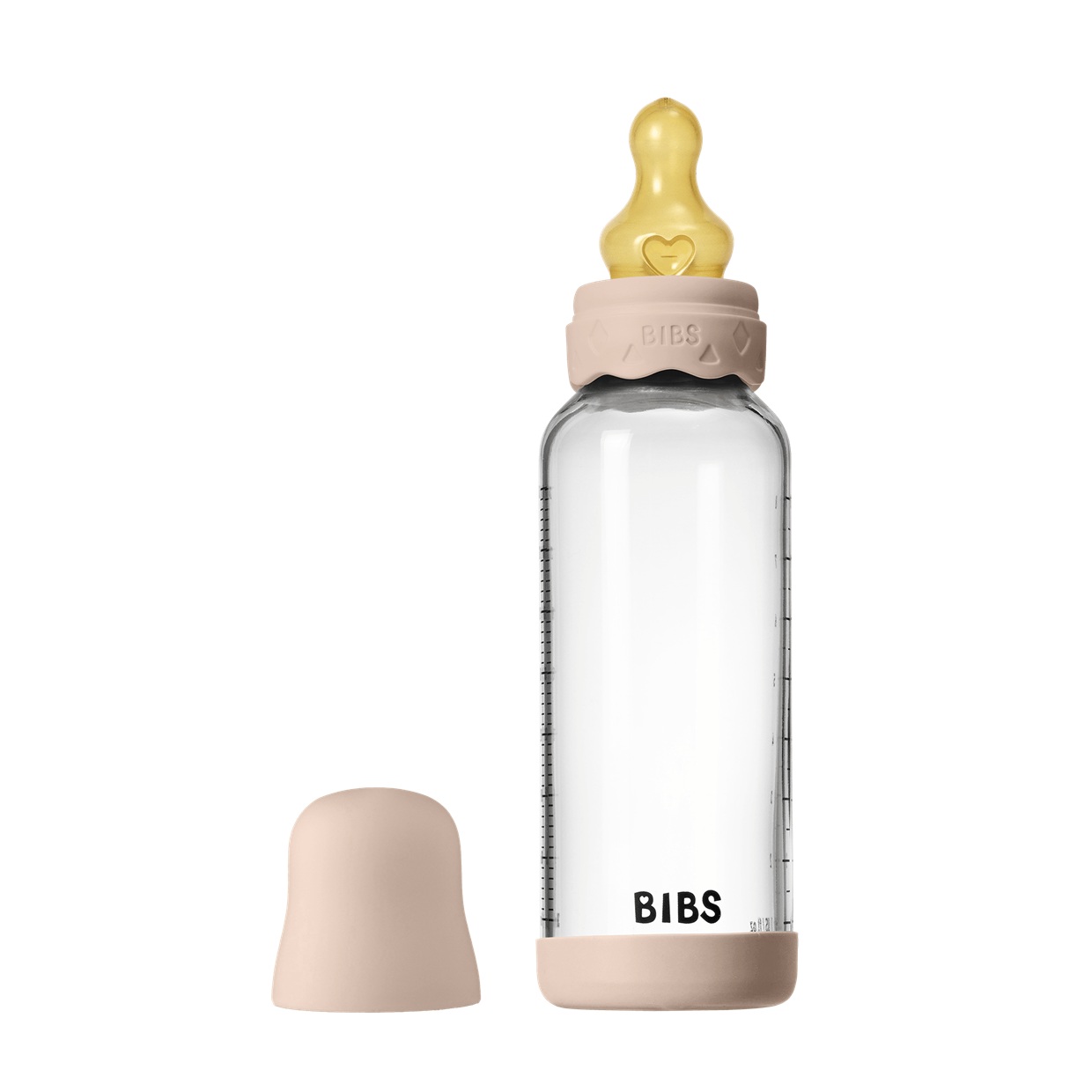 Скляна дитяча пляшечка BIBS Glass Boheme Baby Bottle Round Latex 1 pack 240 мл Medium Flow (середній потік) - Blush