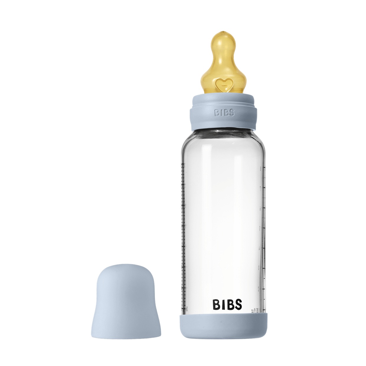 Скляна дитяча пляшечка BIBS Glass Baby Bottle Round Latex 1 pack 240 мл Medium Flow (середній потік) - Baby Blue