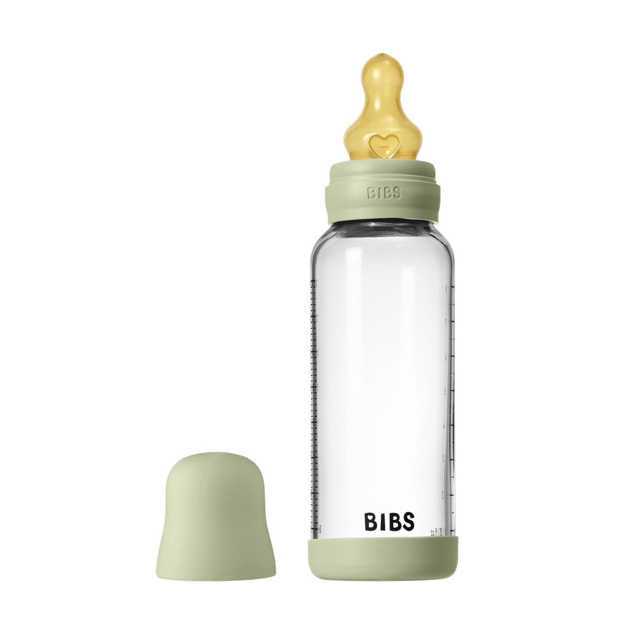 Скляна дитяча пляшечка BIBS Glass Baby Bottle Round Latex 1 pack 240 мл Medium Flow (середній потік) - Sage