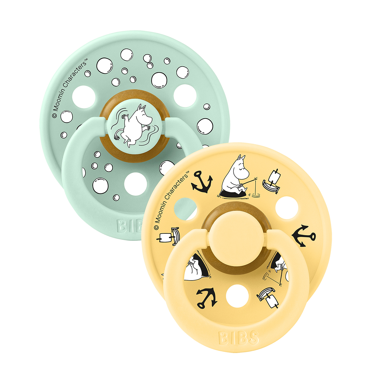 Пустушка Bibs x Moomin Colour Latex Round (кругла) Sailing – Nordic Mint mix (2 в упаковці) - 0-6 міс.