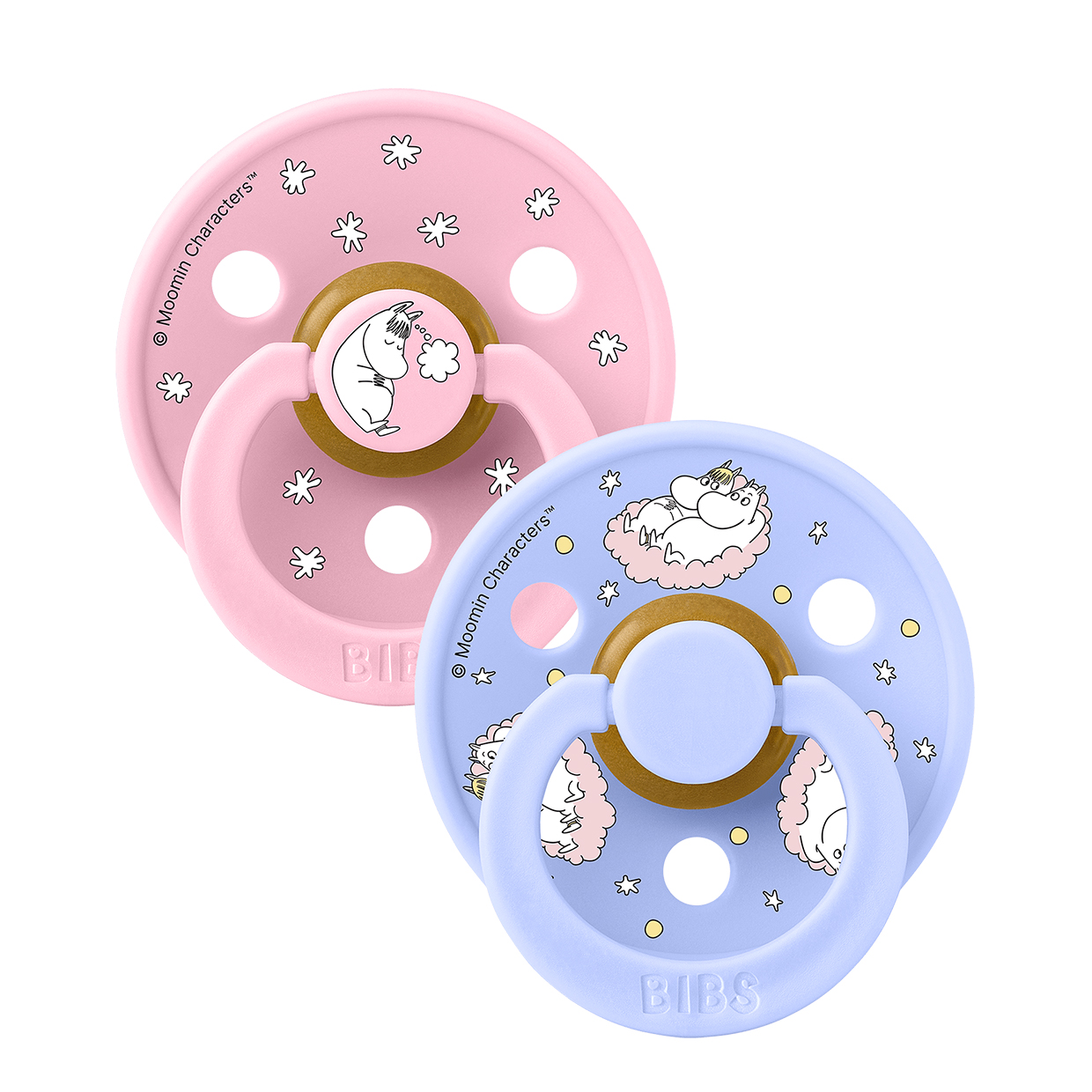 Пустушка Bibs x Moomin Colour Latex Round (кругла) Dreaming – Baby Pink mix (2 в упаковці) - 0-6 міс.