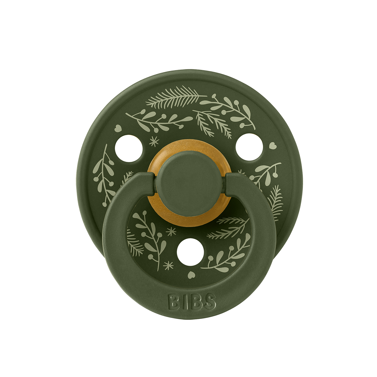 Пустушка BIBS Pacifier Colour Holiday Leaf Latex Round (кругла) – Hunter Green Sage