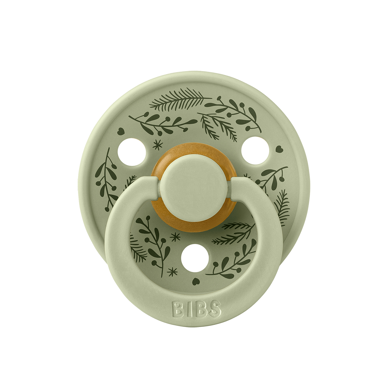 Пустушка BIBS Pacifier Colour Holiday Leaf Latex Round (кругла) – Sage Hunter Green