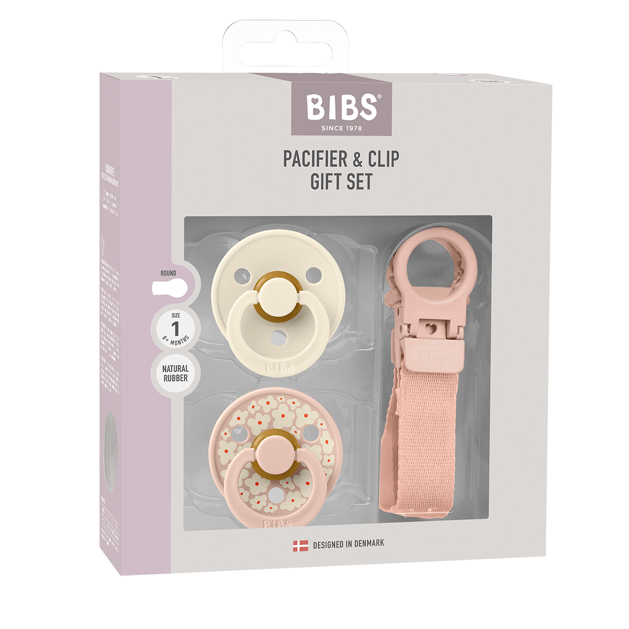 Подарунковий набір пустушки та тримач для соски BIBS Colour Pacifier & Loop Clip Gift Set Latex – Blush - 0-6 міс.