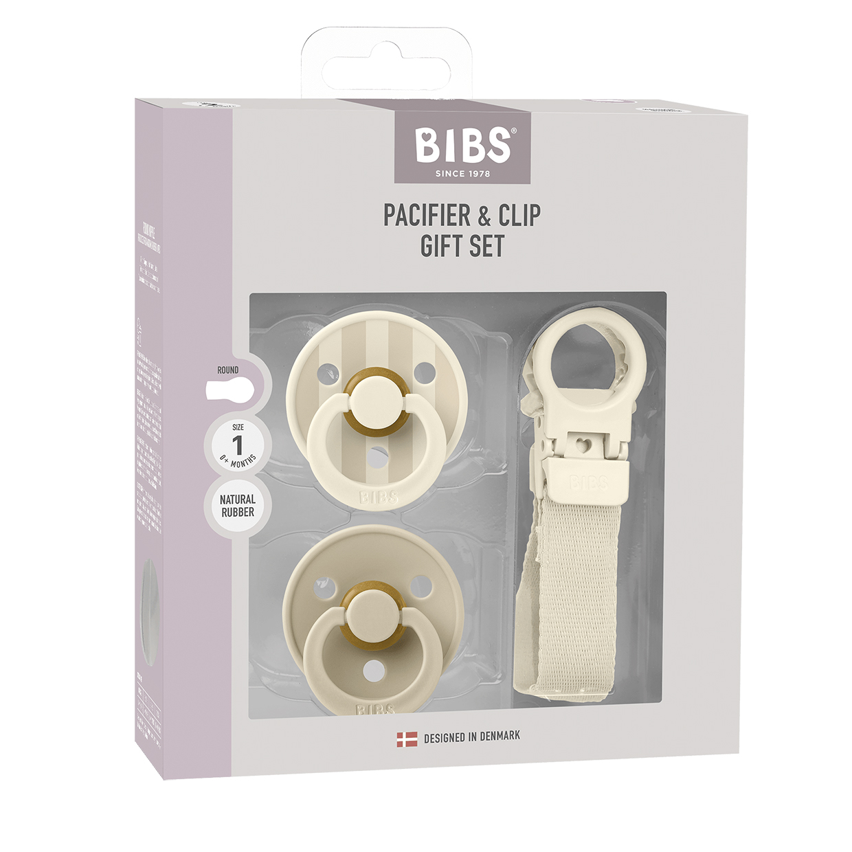 Подарунковий набір пустушки та тримач для соски BIBS Colour Pacifier & Loop Clip Gift Set Latex – Ivory - 0-6 міс.