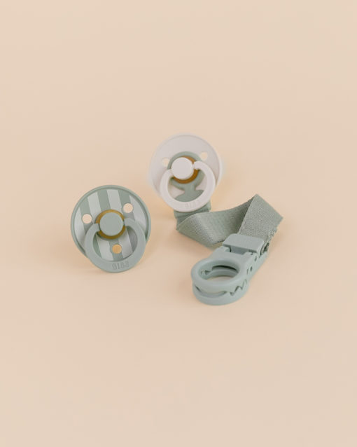 Подарунковий набір пустушки та тримач для соски BIBS Colour Pacifier & Loop Clip Gift Set Latex – Sage - Зображення 4