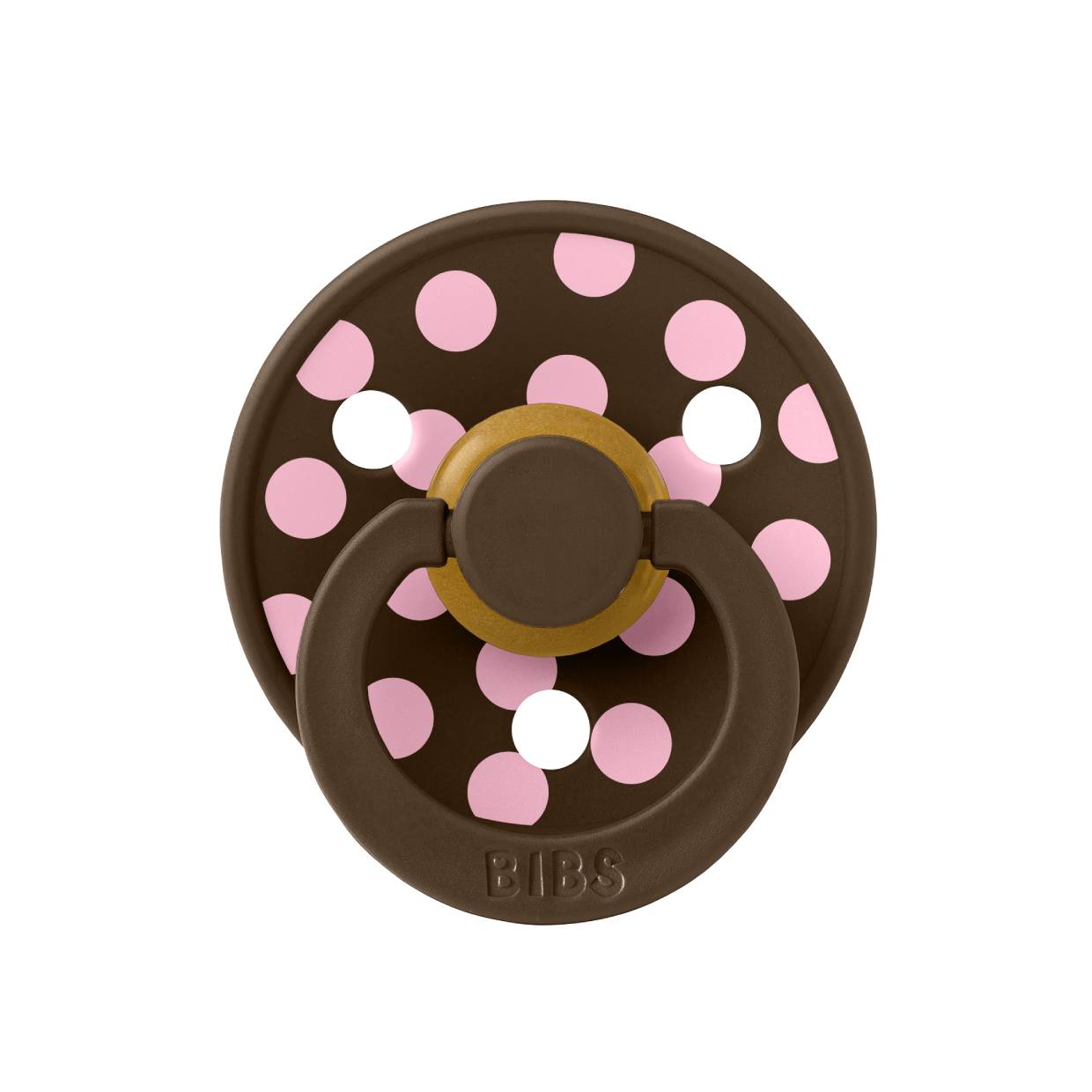Пустушка BIBS Studio Colour Polka Big Latex Round (кругла) – Mocha / Baby Pink
