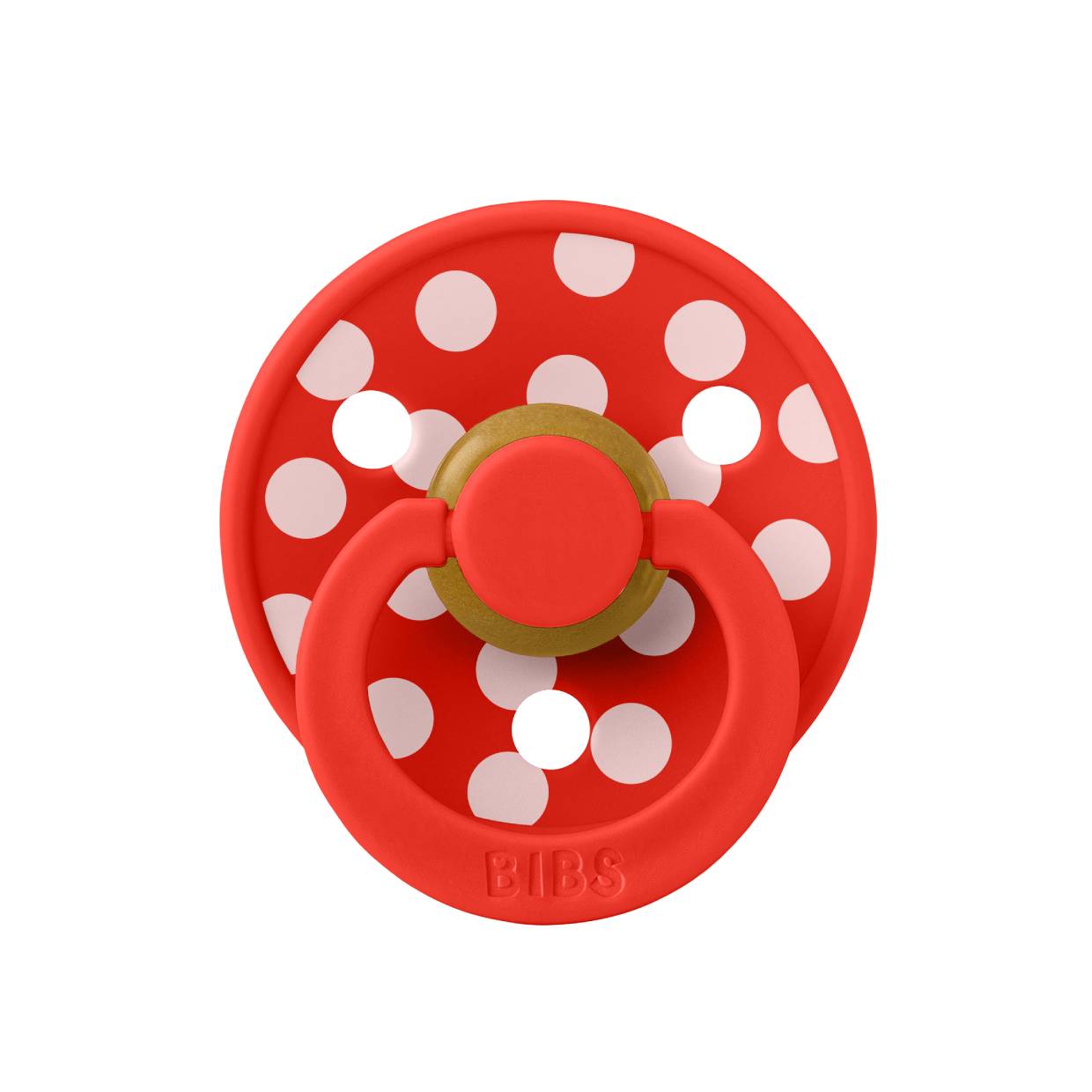 Пустушка BIBS Studio Colour Polka Big Latex Round (кругла) – Candy Apple / Blossom