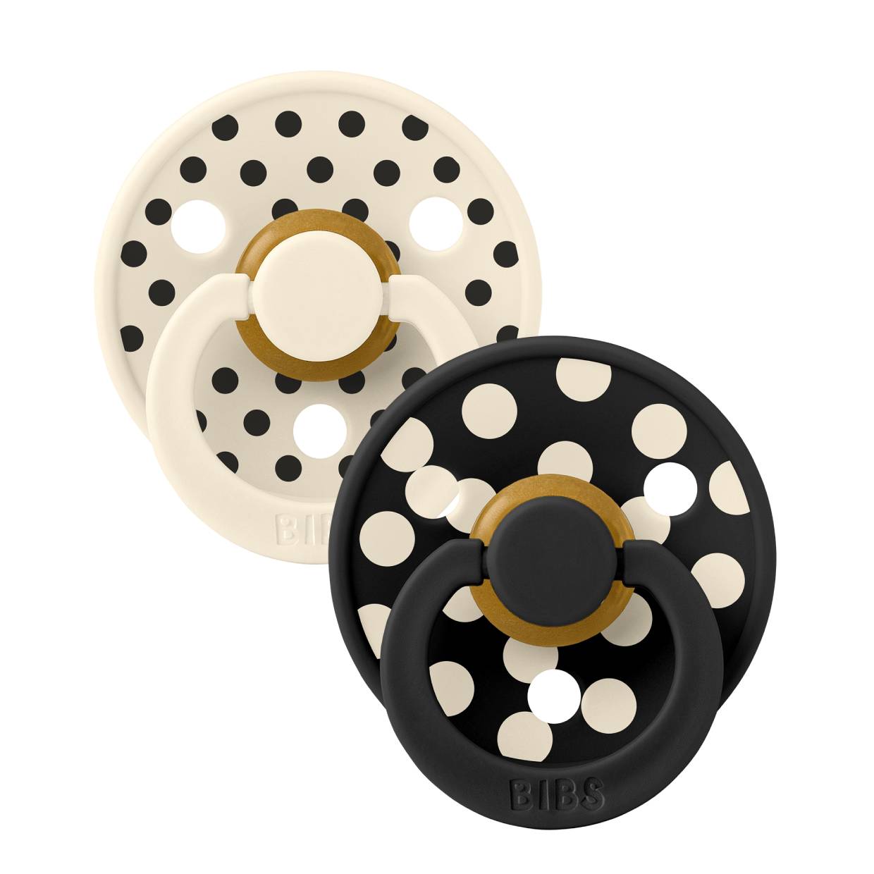 Пустушка BIBS Studio Colour 2 PACK Polka Latex Anatomical (анатомічна) – Ivory / Black