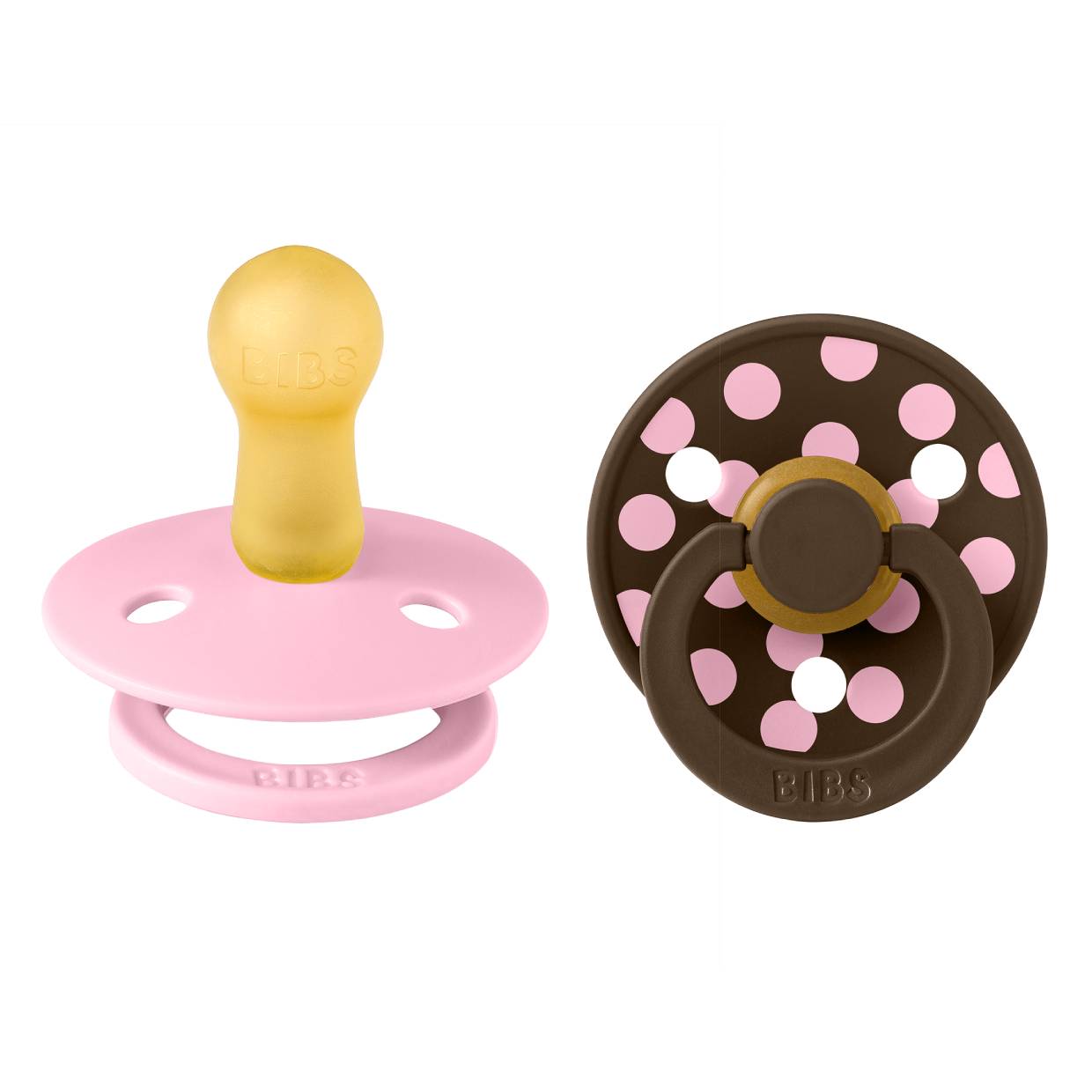 Пустушка BIBS Studio Colour 2 PACK Polka Latex Round (кругла) – Baby Pink / Mocha - Зображення 2