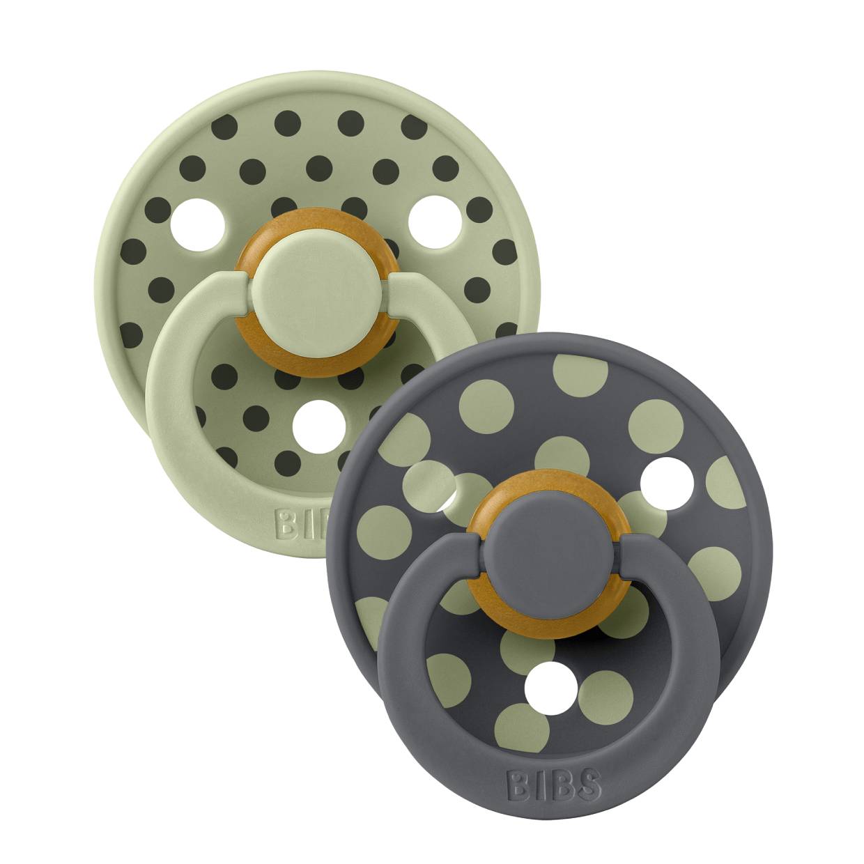 Пустушка BIBS Studio Colour 2 PACK Polka Latex Round (кругла) – Sage / Iron