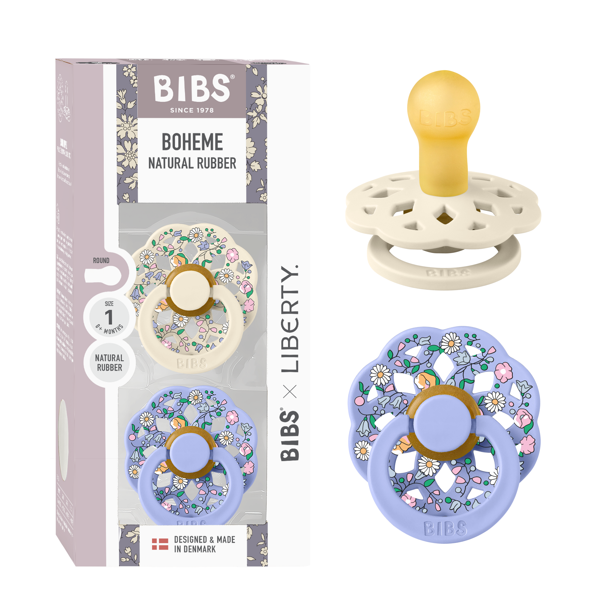 Пустушка BIBS x Liberty Boheme 2 PACK Chloe Meadow Latex Round (кругла) – Ivory Mix (2 в упаковці) - Зображення 2