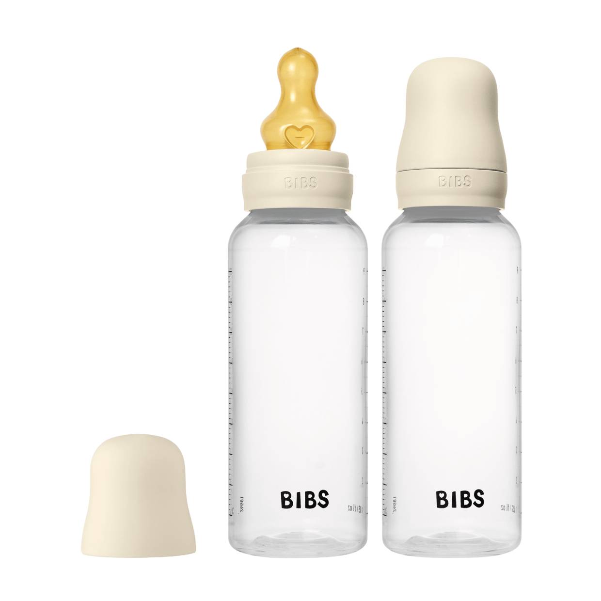 Набір дитячих пляшечок BIBS Baby Bottle Round Latex 2 шт. в упаковці  270 ml середній потік - Ivory
