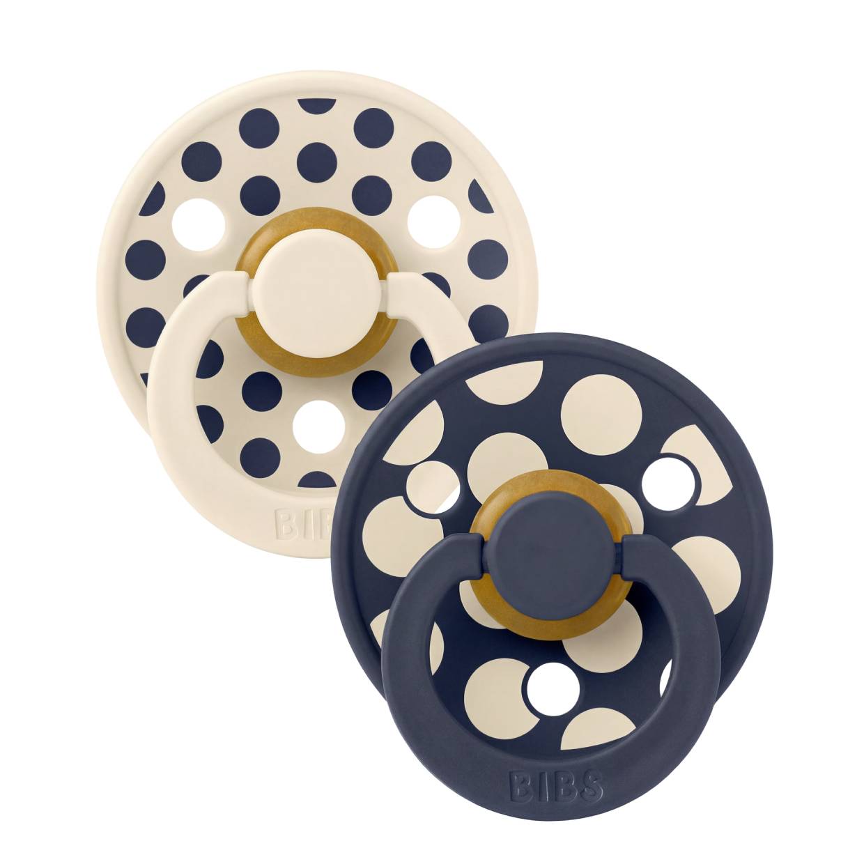 Пустушка BIBS Studio Colour 2 PACK Polka Mix Latex Round (кругла) – Ivory / Deep Space