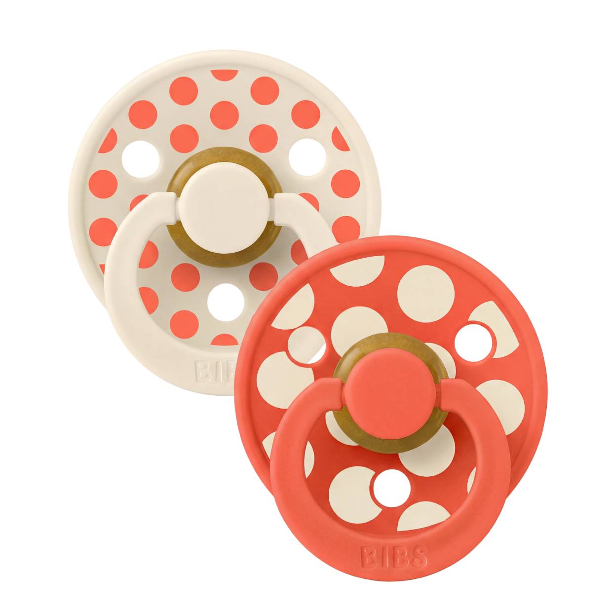 Пустушка BIBS Studio Colour 2 PACK Polka Mix Latex Round (кругла) – Ivory / Tango