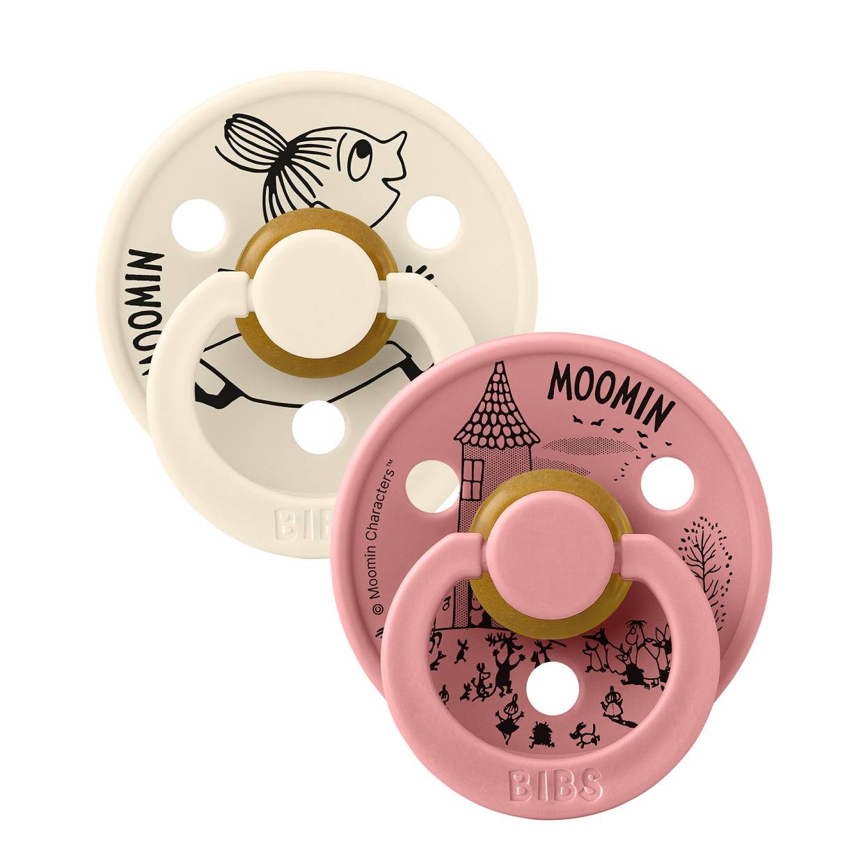 Пустушка BIBS x Moomin Colour Latex Round (кругла) Little My – Ivory / Dusty Pink mix (2 в упаковці)
