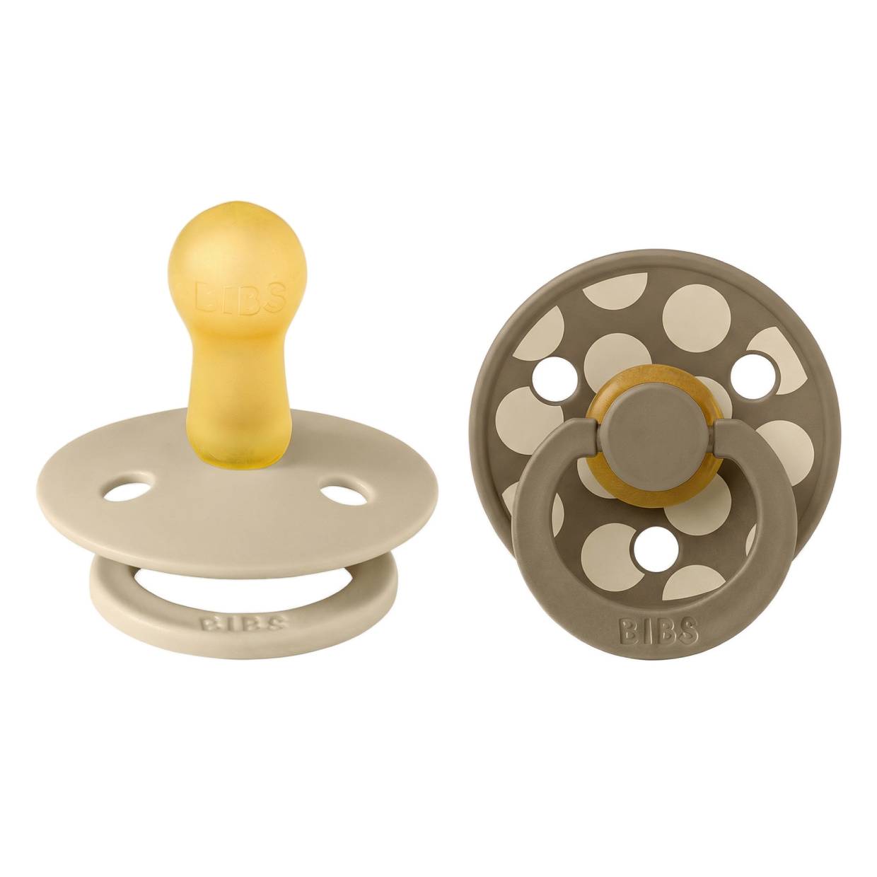 Пустушка BIBS Studio Colour 2 PACK Polka Mix Latex Round (кругла) – Vanilla / Dark Oak - 18міс.+