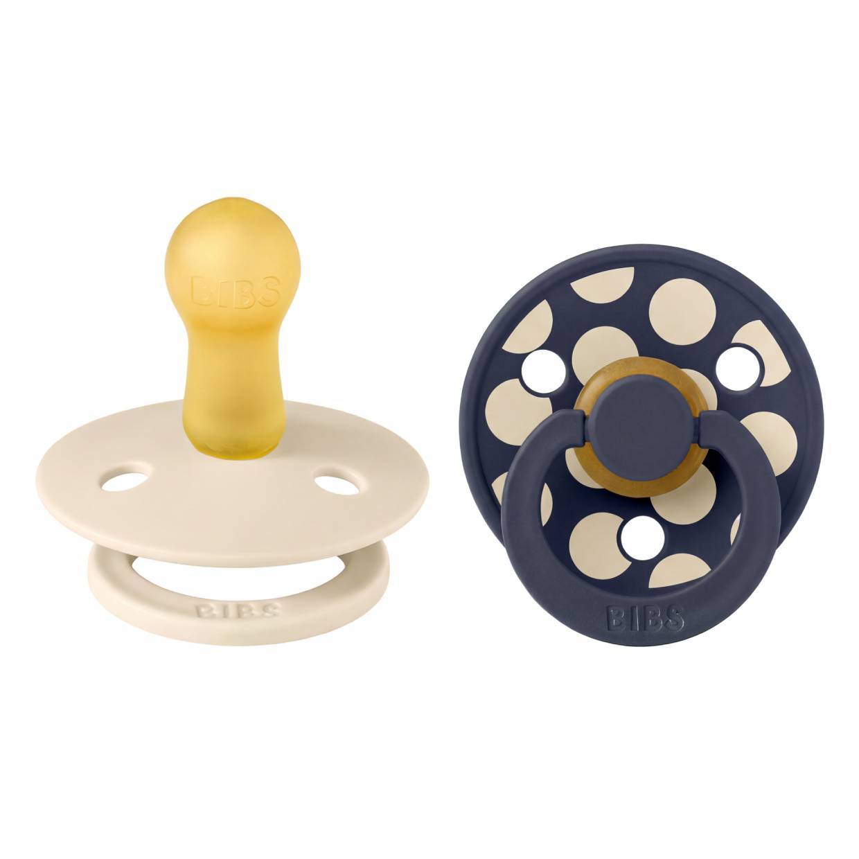 Пустушка BIBS Studio Colour 2 PACK Polka Mix Latex Round (кругла) – Ivory / Deep Space - 6-18 міс.