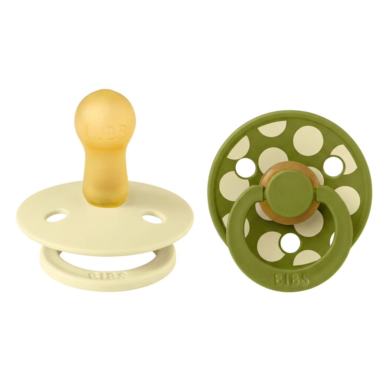 Пустушка BIBS Studio Colour 2 PACK Polka Mix Latex Round (кругла) – Luna / Wasabi - 0-6 міс.