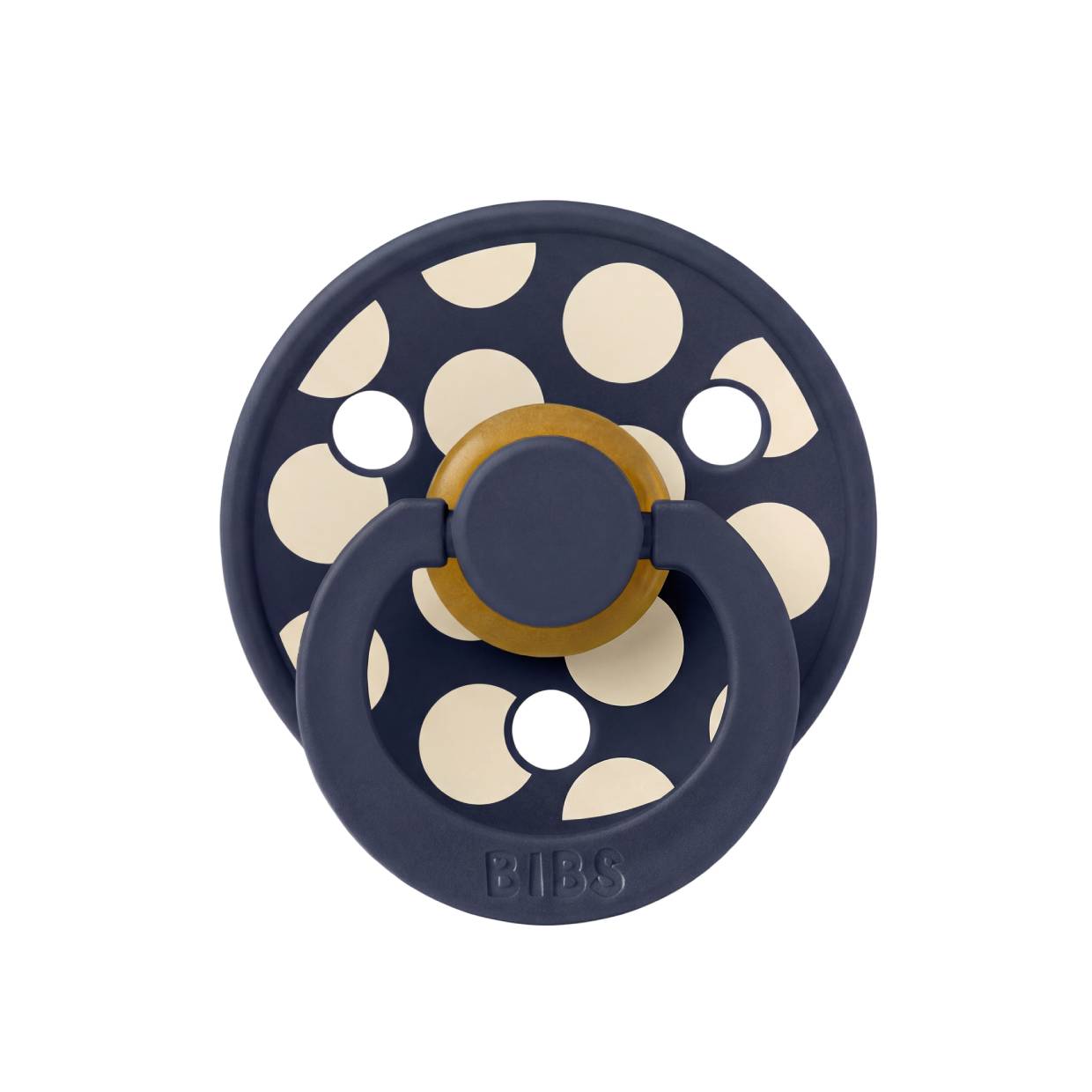 Пустушка BIBS Studio Colour Polka Mega Latex Round (кругла) – Deep Space / Ivory - 0-6 міс.