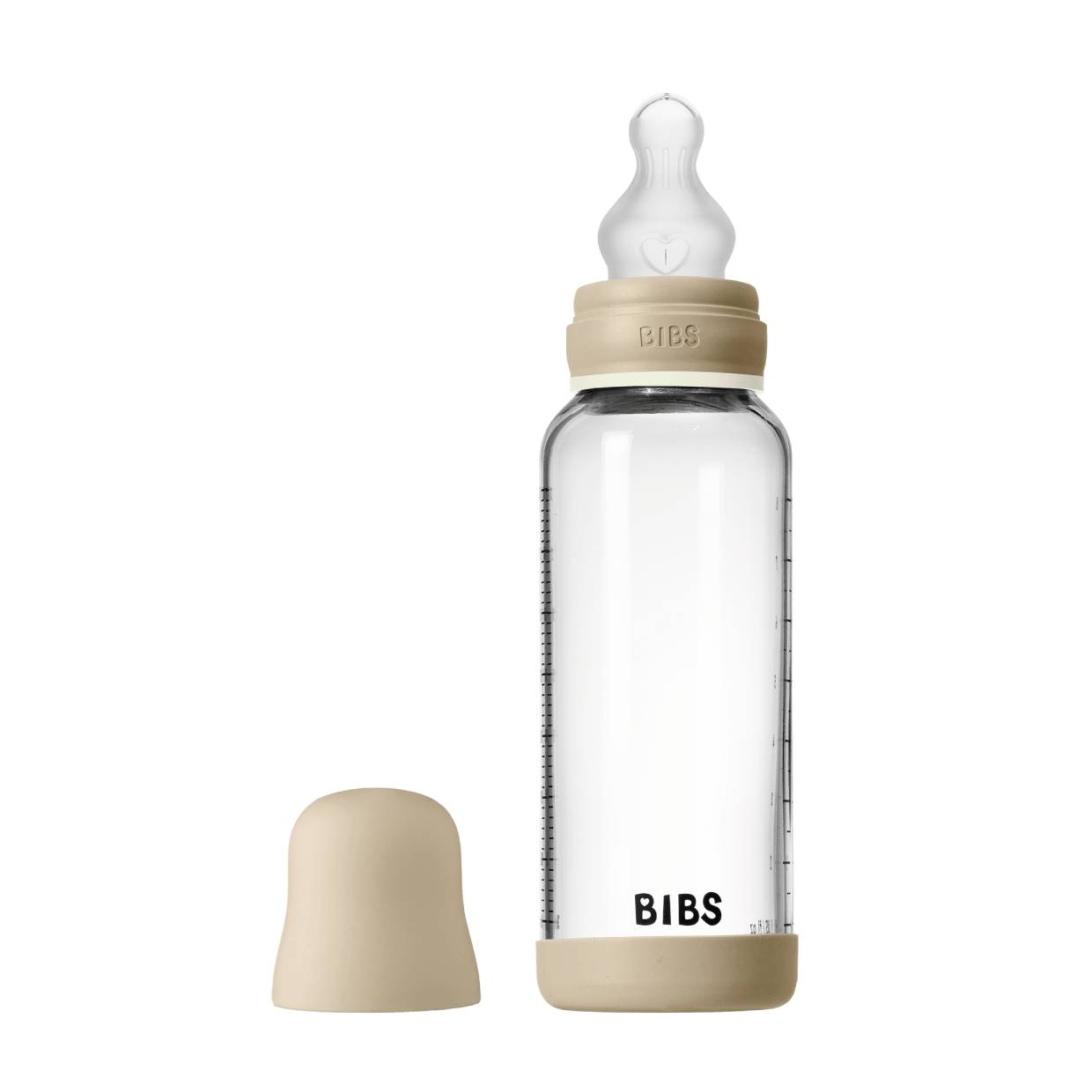 Скляна дитяча пляшечка BIBS Glass Baby Bottle Round Silicone 1 pack 240 мл Medium Flow (середній потік) - Vanilla GLOW