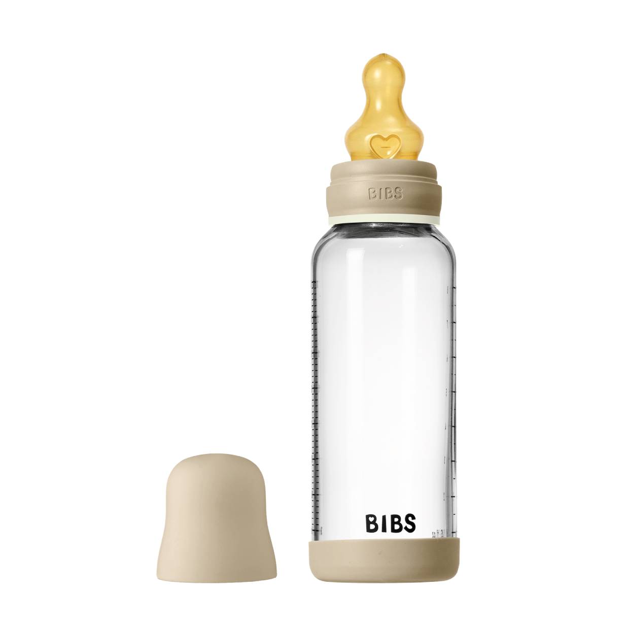 Скляна дитяча пляшечка BIBS Glass Baby Bottle Round Latex 1 pack 240 мл Medium Flow (середній потік) - Vanilla GLOW
