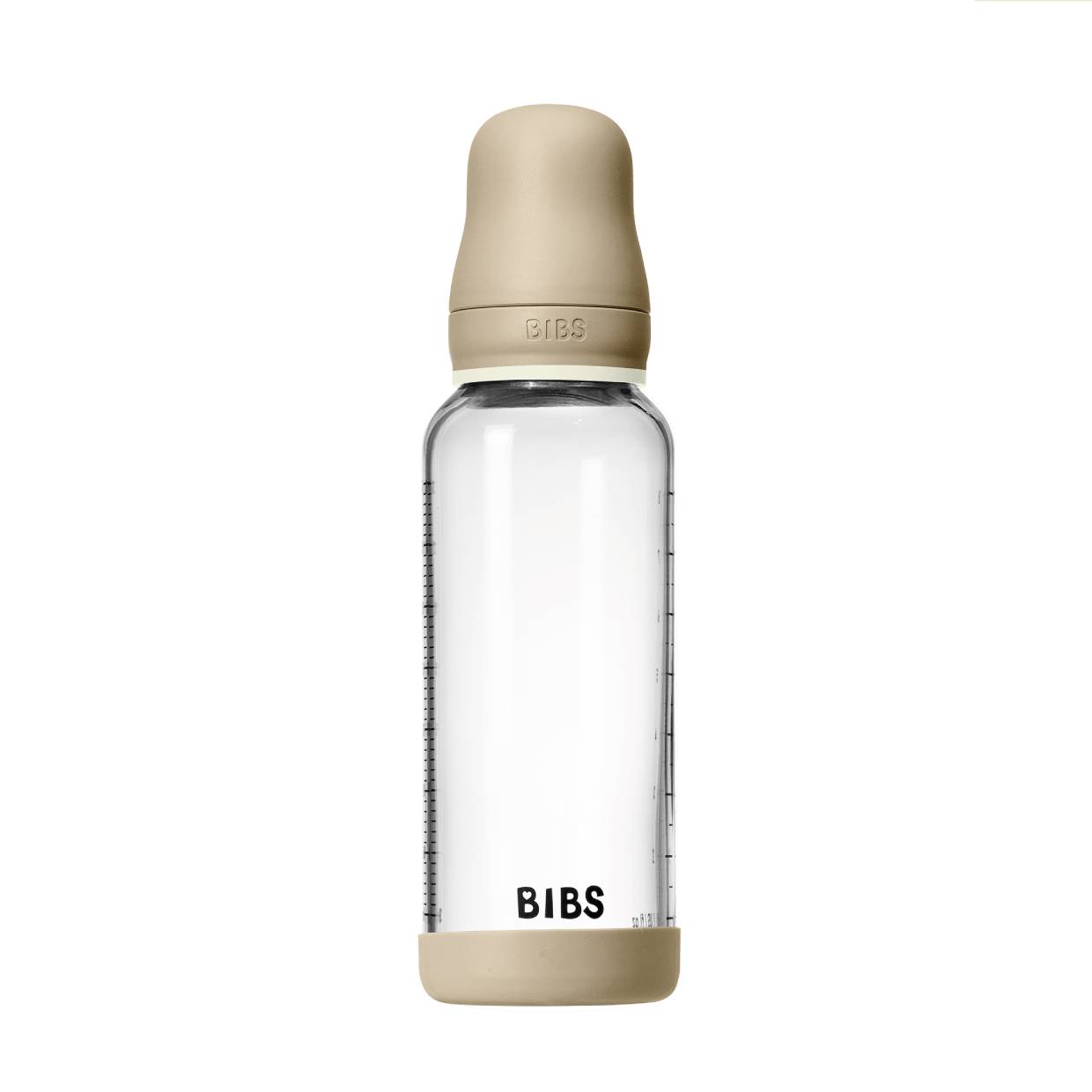 Скляна дитяча пляшечка BIBS Glass Baby Bottle Round Silicone 1 pack 240 мл Medium Flow (середній потік) - Vanilla GLOW - Зображення 2