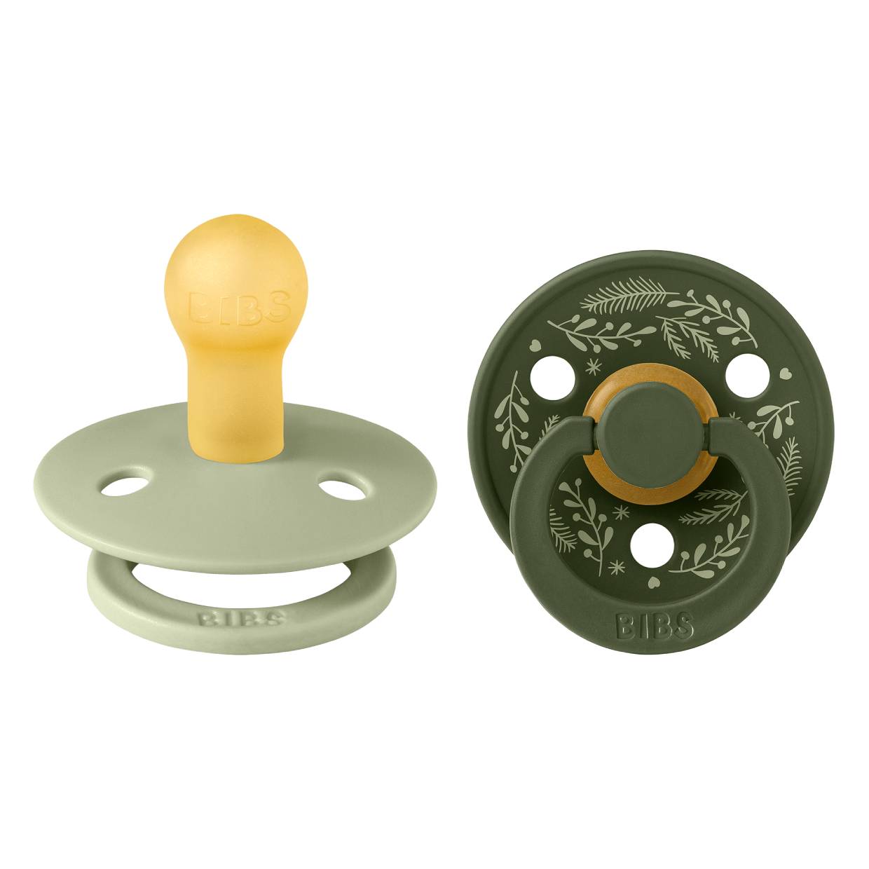 Пустушка BIBS Pacifier Colour Holiday Leaf Latex Round (кругла) – Sage/Hunter Green (2 в упаковці) - Зображення 2