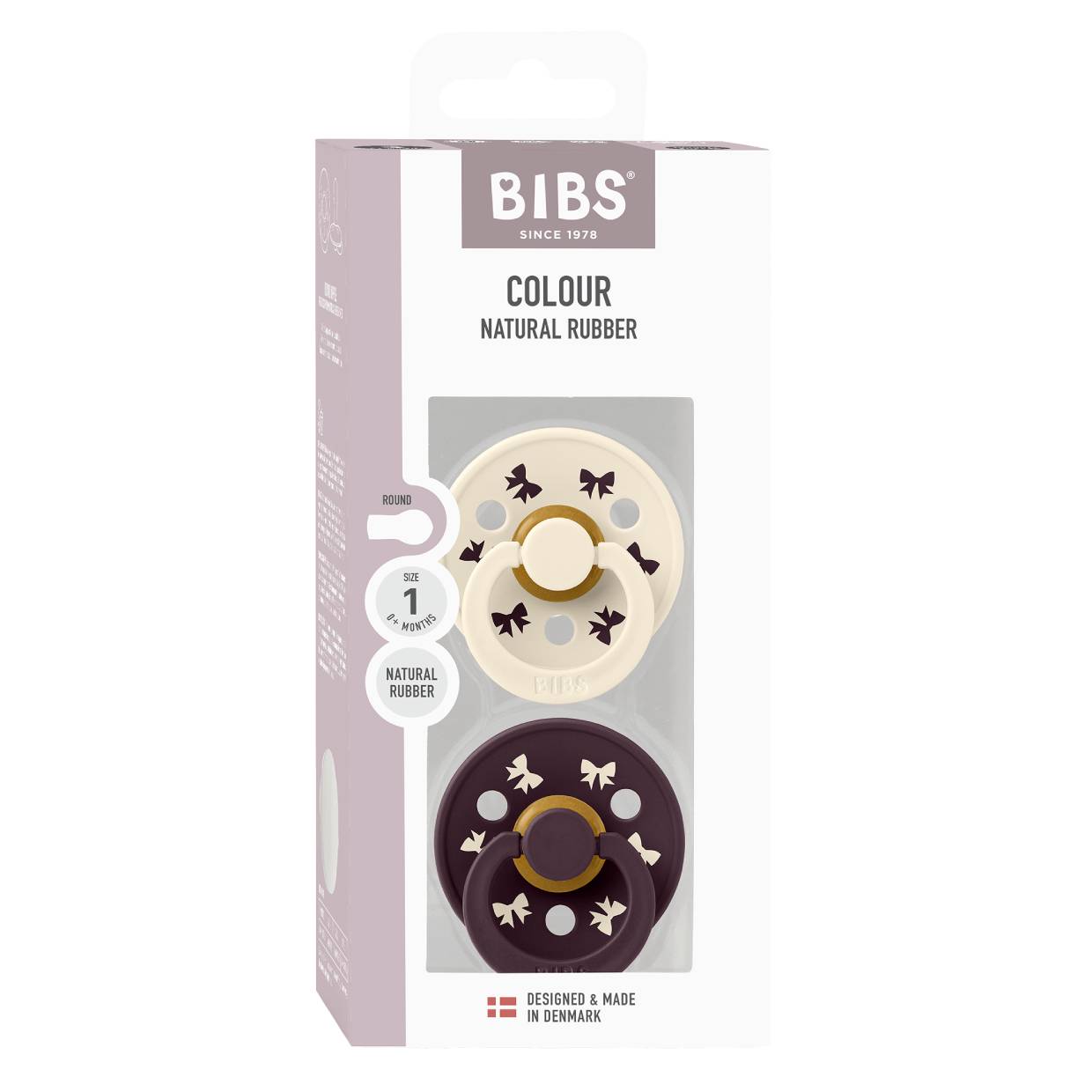 Пустушка BIBS Pacifier Colour Holiday Bow Latex Round (кругла) – Ivory/Plum (2 в упаковці) - Зображення 3