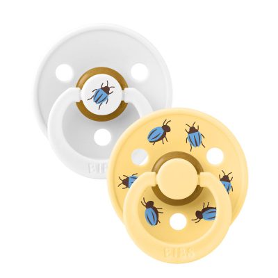 Пустушка BIBS Studio Colour 2 PACK Latex Round (кругла) Beetle – White/Pale Butter (2 в упаковці)